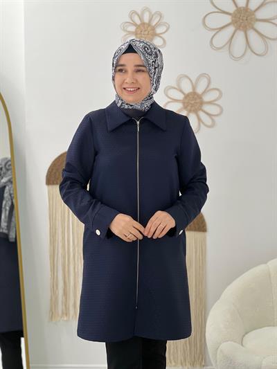Lacivert Kendinden Desenli Ceket