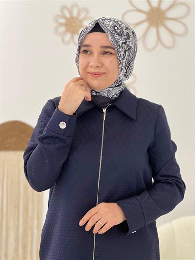 Lacivert Kendinden Desenli Ceket