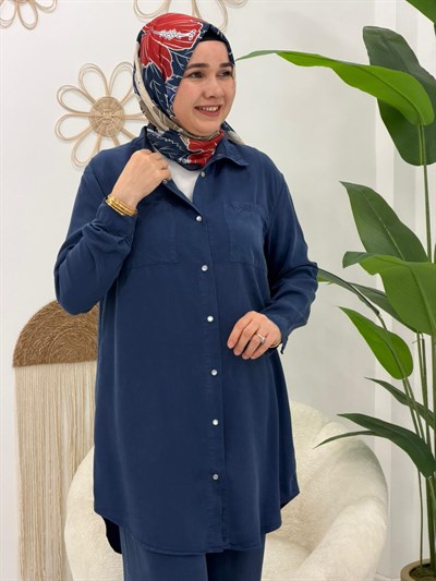 Lacivert Lilyum Pantalonlu Takım