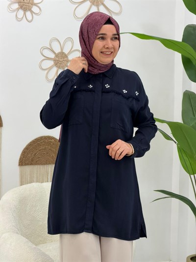Lacivert Roma Taşlı Tunik