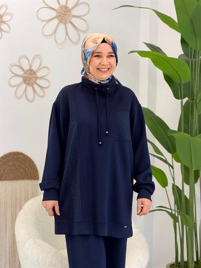 Lacivert Taş Detaylı Takım
