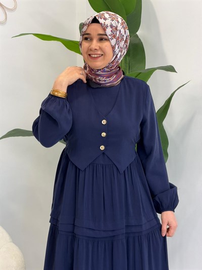 Lacivert Yelek Detaylı Elbise