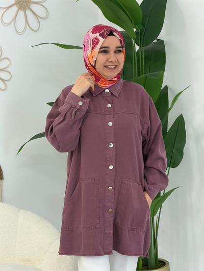 Lila Düğmeli Tunik