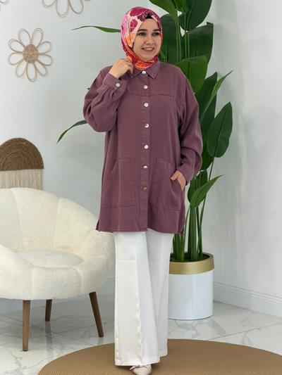 Lila Düğmeli Tunik