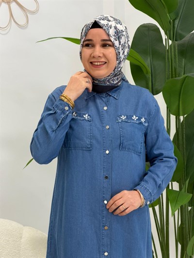 Mavi Cebi Taşlı Tunik