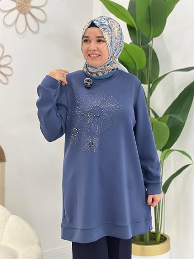 Mavi Çiçekli Sweat