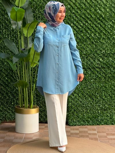 Mavi Yaz Enerjisi Çift Cepli Gömlek Tunik