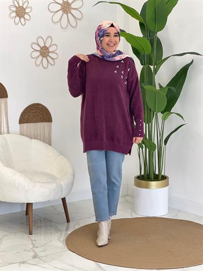 Mürdüm Angora Taşlı Kazak