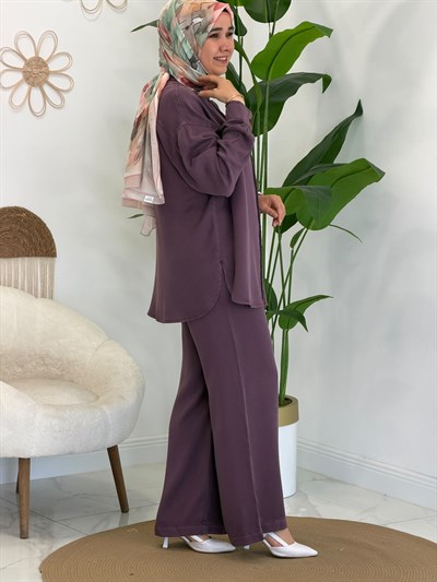 Mürdüm Pantolonlu Takım