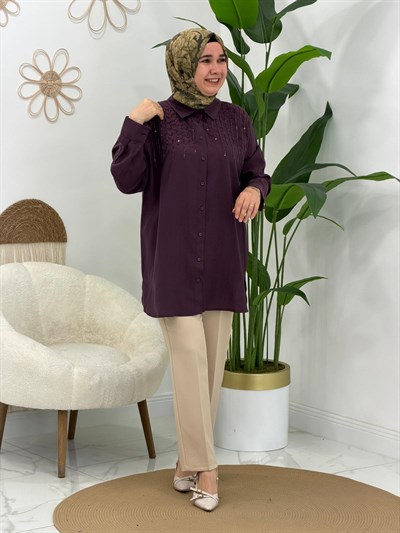 Mürdüm Pul Detaylı Tunik