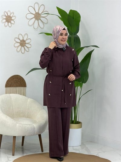 Mürdüm Zümrüt Pantolonlu Takım