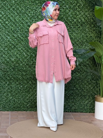 Pembe Çift Cepli Püsküllü Tunik