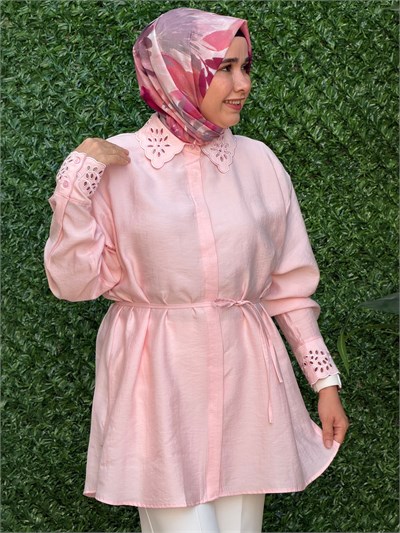 Pembe Fisto Nakışlı Gömlek