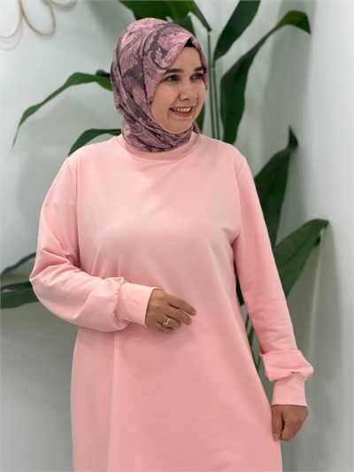 Pembe İki İplik Uzun Sweatshirt