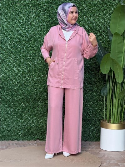 Pembe Kapüşonlu SporTakım Rahat Kesim