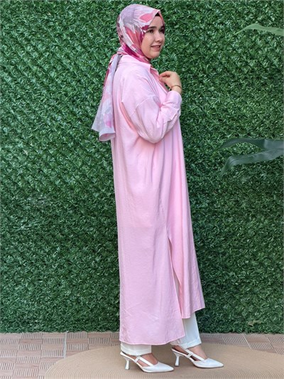 Pembe Yan Yırtmaçlı Yeni Sezon Tunik