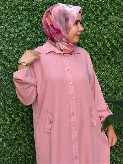 Pembe Yeni Sezon Cep Detaylı Uzun Tunik