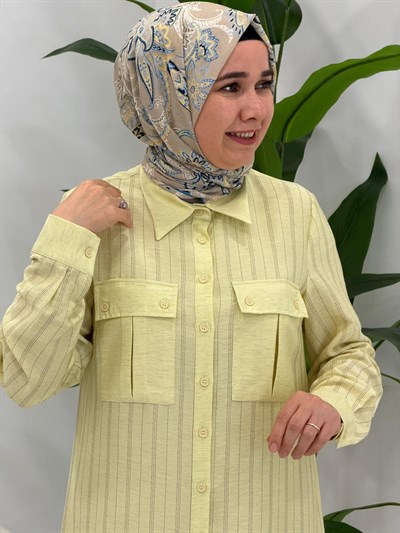 Sarı Çizgi Detaylı Uzun Tunik