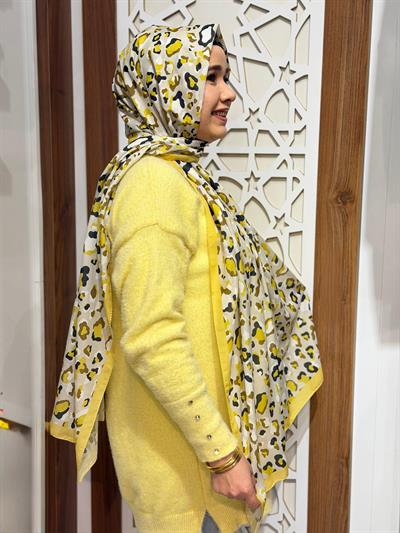 Sarı Leopar Desenli Şal