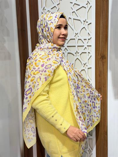 Sarı Leopar Desenli Şal