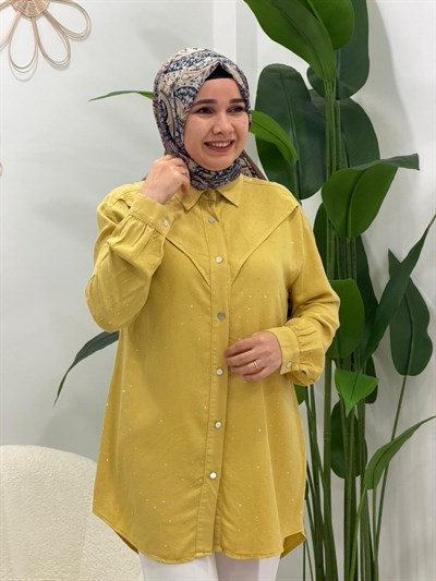 Sarı Mimoza Taşlı Tunik