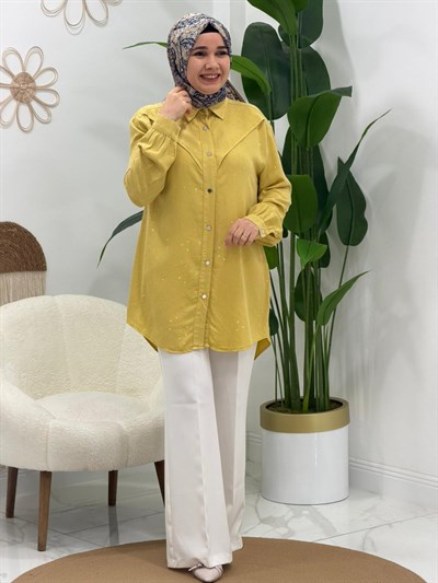 Sarı Mimoza Taşlı Tunik