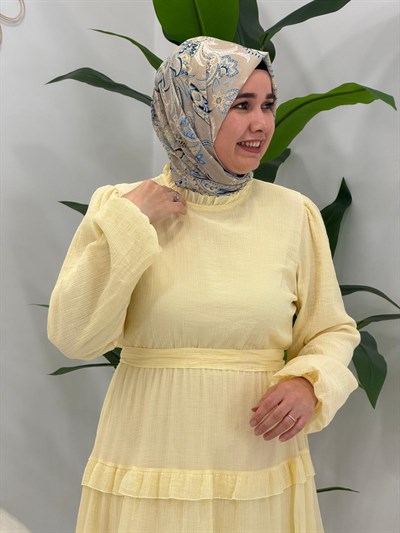 Sarı Miss Fırfır Detaylı Elbise