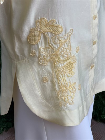 Sarı Önü Nakış İşlemeli Tunik