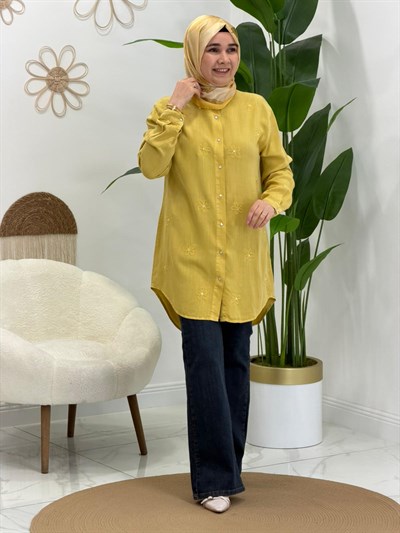 Sarı Papatya Desenli Tunik