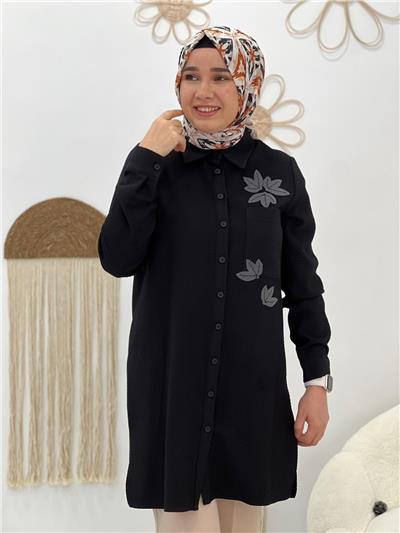 Siyah Çiçek Desen Tunik