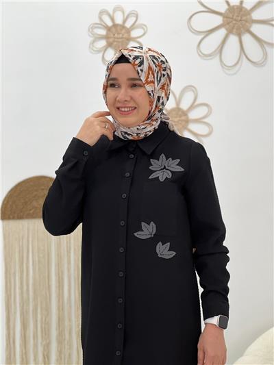 Siyah Çiçek Desen Tunik