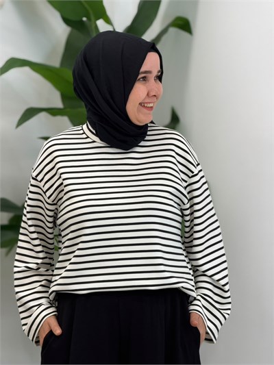 Siyah Çizgili Spor Sweatshirt