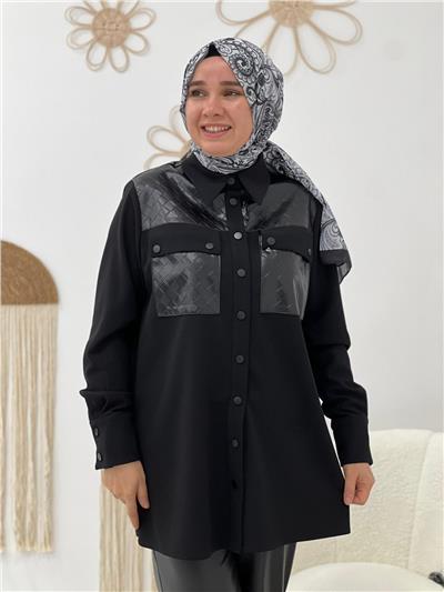Siyah Deri Detay Tunik