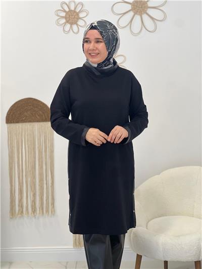 Siyah Deri Garnili Sweat