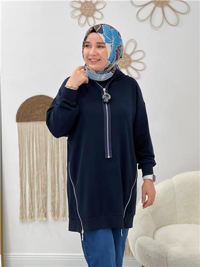 Lacivert  Fermuarlı Sweat