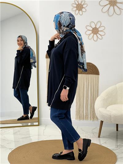Lacivert  Fermuarlı Sweat