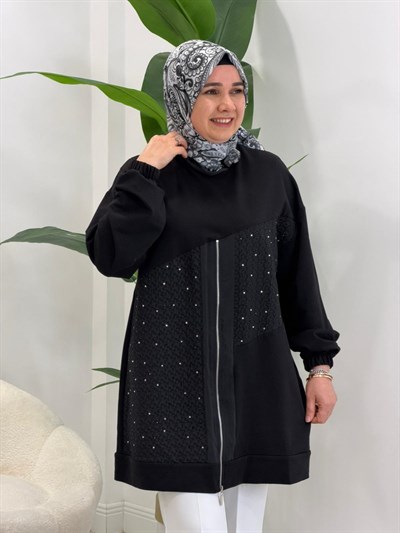 Siyah Galaksi Taşlı Sweat