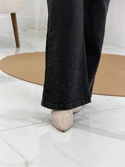 Siyah İspanyol Paça Taşlı pantolon