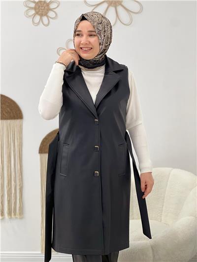 Siyah Kemerli Deri Yelek