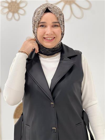 Siyah Kemerli Deri Yelek