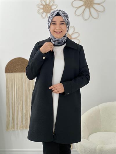 Siyah Kendinden Desenli Ceket