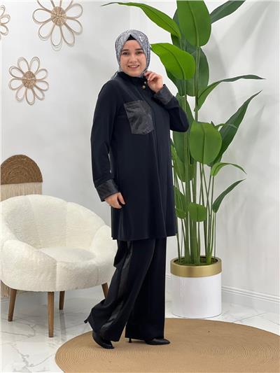 Siyah Örgü Desen Garnili Takım