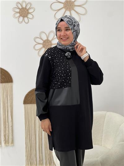 Siyah Taş Detay Tunik