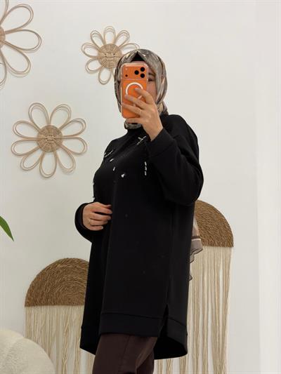 Siyah Taşlı Sweat