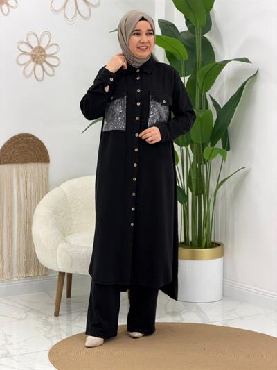 Siyah Uzun Tunikli Takım