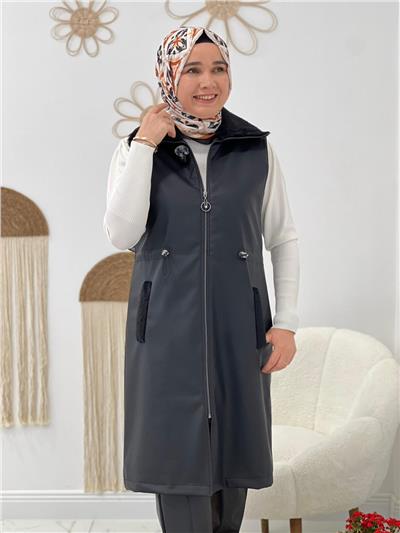 Siyah Yaka Kürklü Deri Yelek