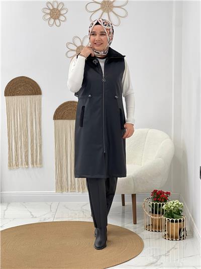 Siyah Yaka Kürklü Deri Yelek