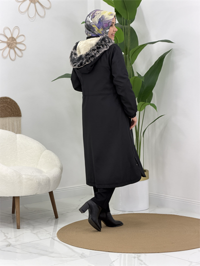 Siyah Yarım Peluş Parka 