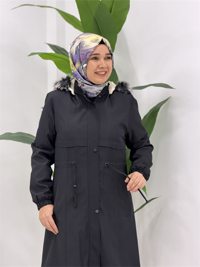 Siyah Yarım Peluş Parka 