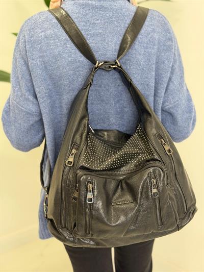 Siyah Yıkanmış Deri Çanta